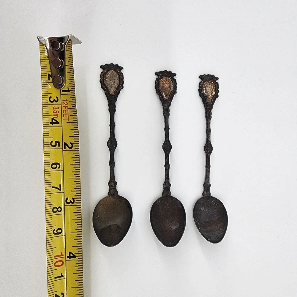 Vintage Silverplate Crested Souvenir Demitasse Spoons Set of 3 Ornate‎ Tarnish